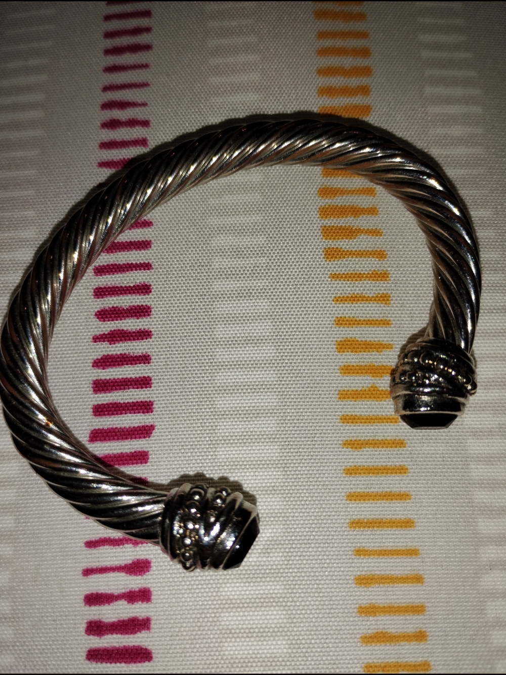Twisted Cable Open Cuff Bracelet with Black Gem  Accents